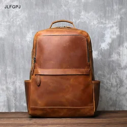 Men's Vertical Genuine Leather Backpack With Retro Classic Top Layer Cowhide Large Capacity Computer Bag JLFGPJ