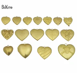 BoYuTe (50 Pieces/Lot) Raw Brass Heart Shaped Photo Locket Pendant Materials Diy Jewelry Accessories Wholesale