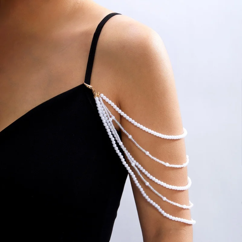 Fashion DIY Imitation Pearl Long Tassel Multi-layer Women Jewelry Accessories for Wedding Banquet Evening Party Dress Decoration