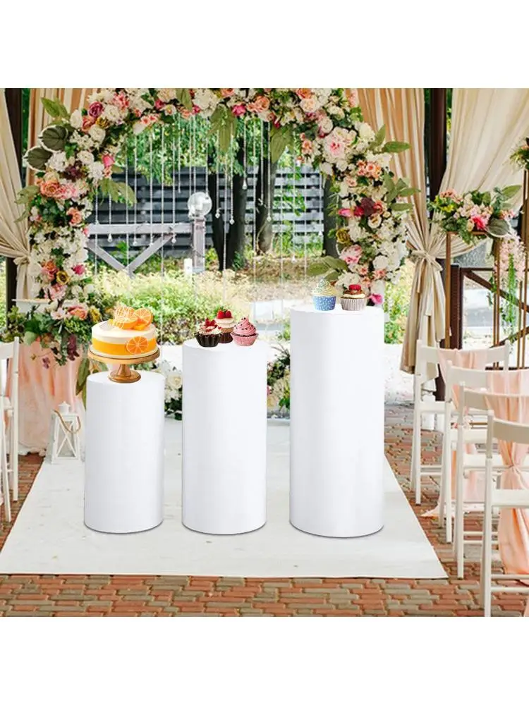 Housses de piédestal pour desserts cylindriques, tissu léger en polyester pour la décoration de table de fête, d'anniversaire, de mariage