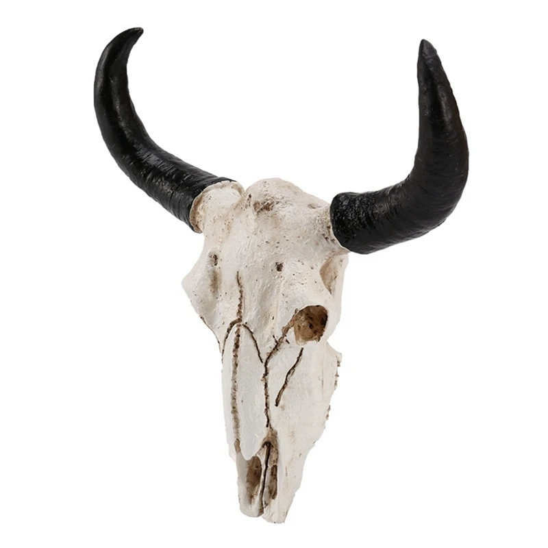 

4X Resin Longhorn Cow Skull Head Wall Hanging Decor 3D Animal Wildlife Sculpture Figurines Crafts Horns For Home Decor Promotion