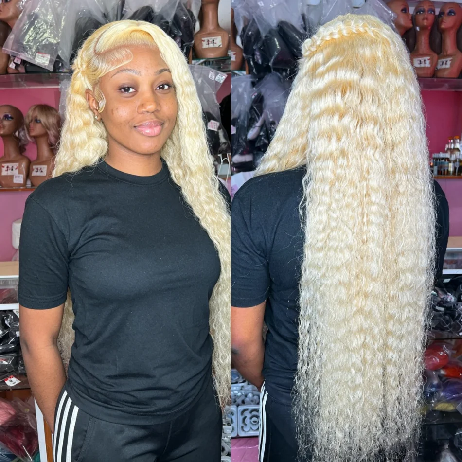 

Brazilian Honey Blonde 613 Color Curly Deep Wave Wigs 30 Inch 13x4 13x6 Lace Front Human Hair Lace Frontal Wigs