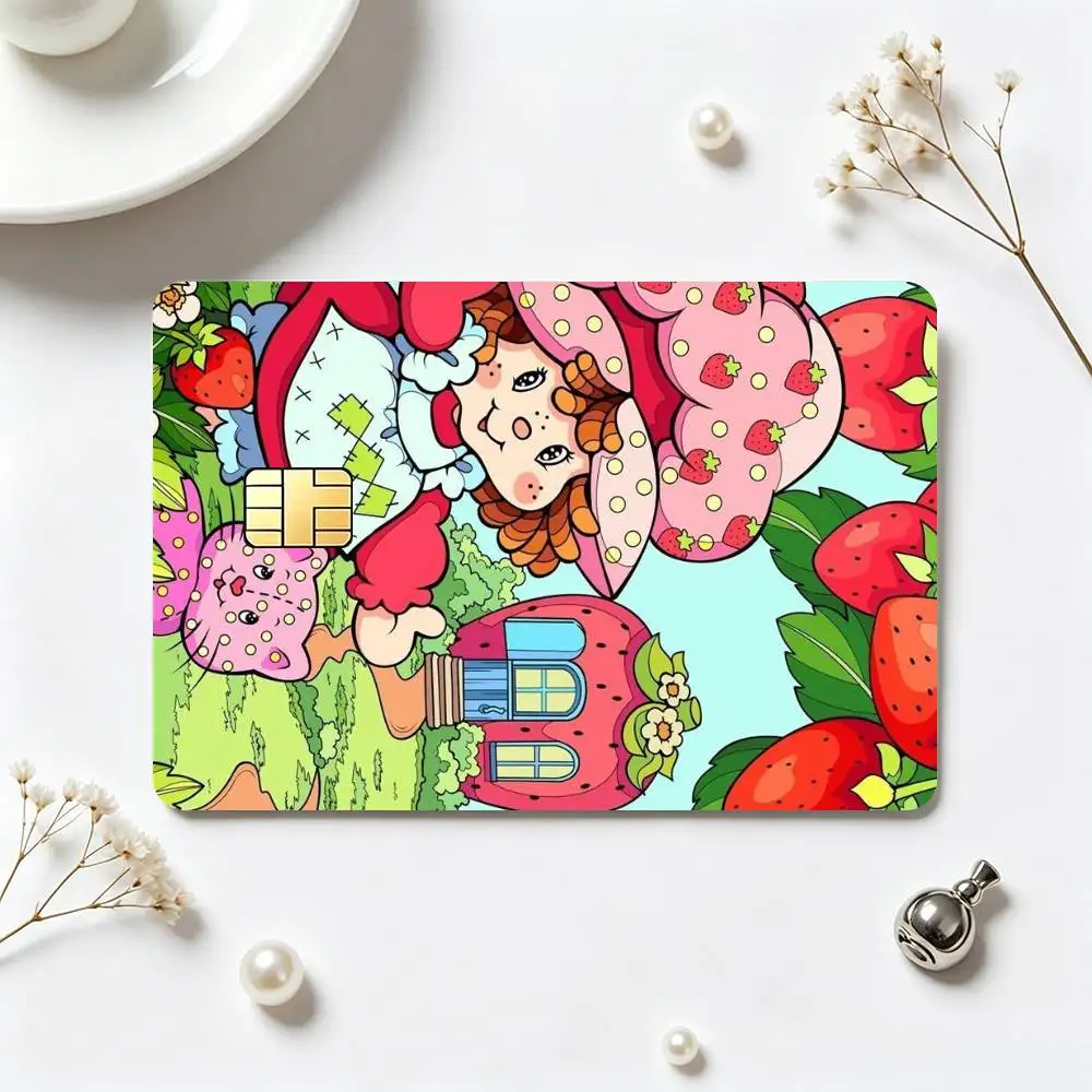 Cute S-Strawberry S-Shortcake-Girl  Credit Card HD Stickers Game Card Decal Small Chip Waterproof Sticker Gift
