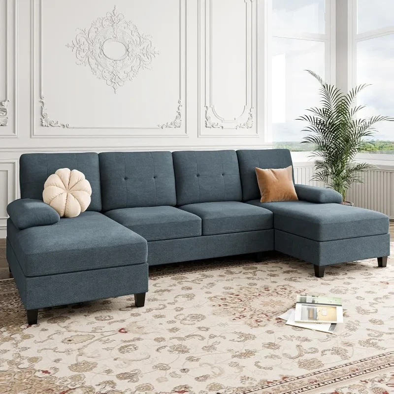 Sofa Sofa bentuk U, set furnitur ruang tamu 4 kursi dengan kursi ganda