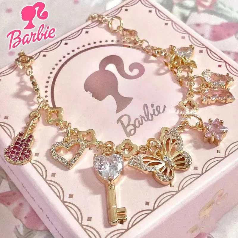 Barbie Bracelet Jewelry Cartoon Fashion Girls Love Heart Beads Bracelets Accessories Girls Kawali Woman Gifts