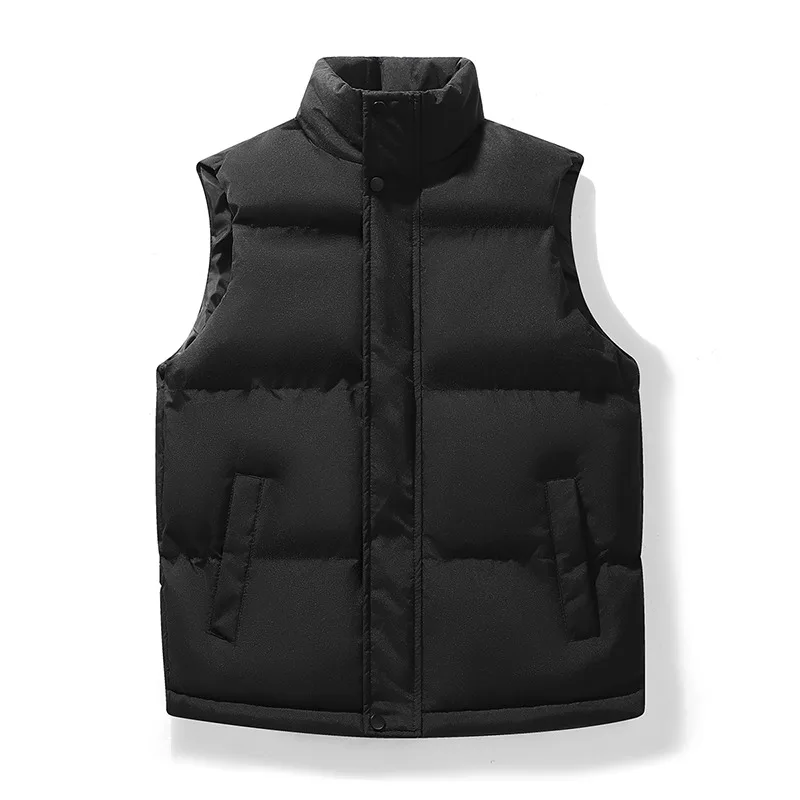 Unisex Men Women Stand Collar Padded Vest Autumn Winter Sleeveless Cotton Waistcoat Warm Casual Outerwear With Side Pockets