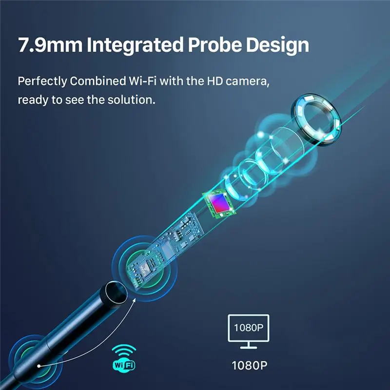 *ABKM Wireless Endoscope, Wi-Fi Industrial Borescope with 6 LED Lights, 3 in 1 USB Camera,Waterproof IP67 Inspection Camera