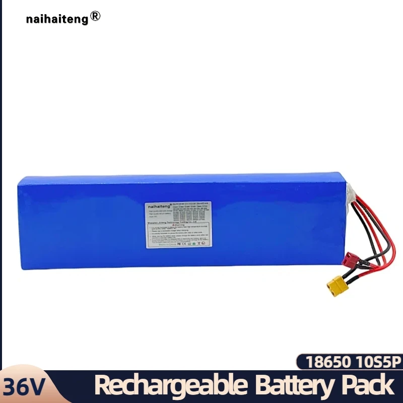 36V 15Ah 16Ah 18Ah 18650 10S5P Rechargeable Li-ion Battery Pack For EBicycles Below 750W Customizable XT60 T Plug