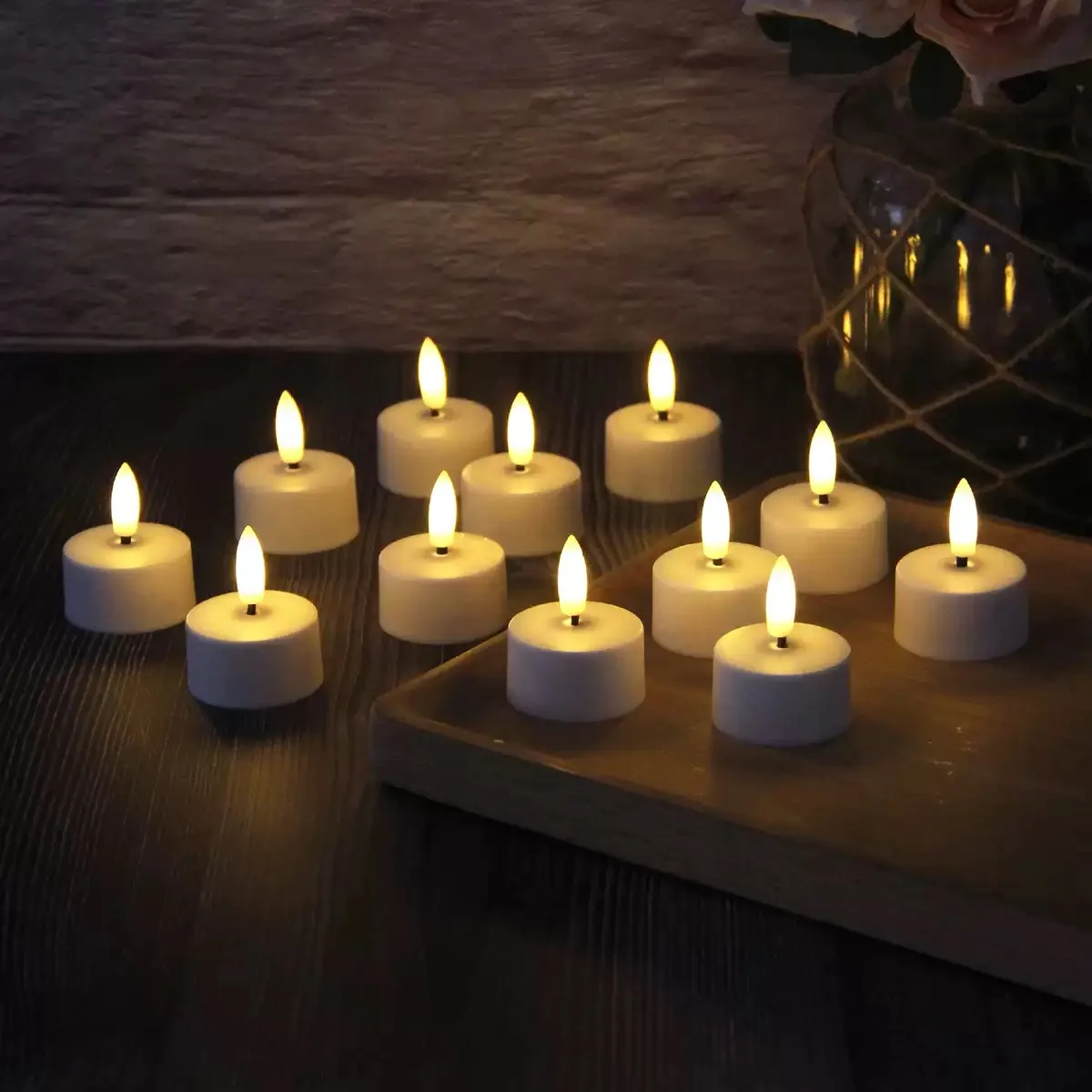 Set of 12 Rechargeable Flickering Remote controlled Tea Light Led Candle Electric waxless Wedding Home Bar Church table Decorati