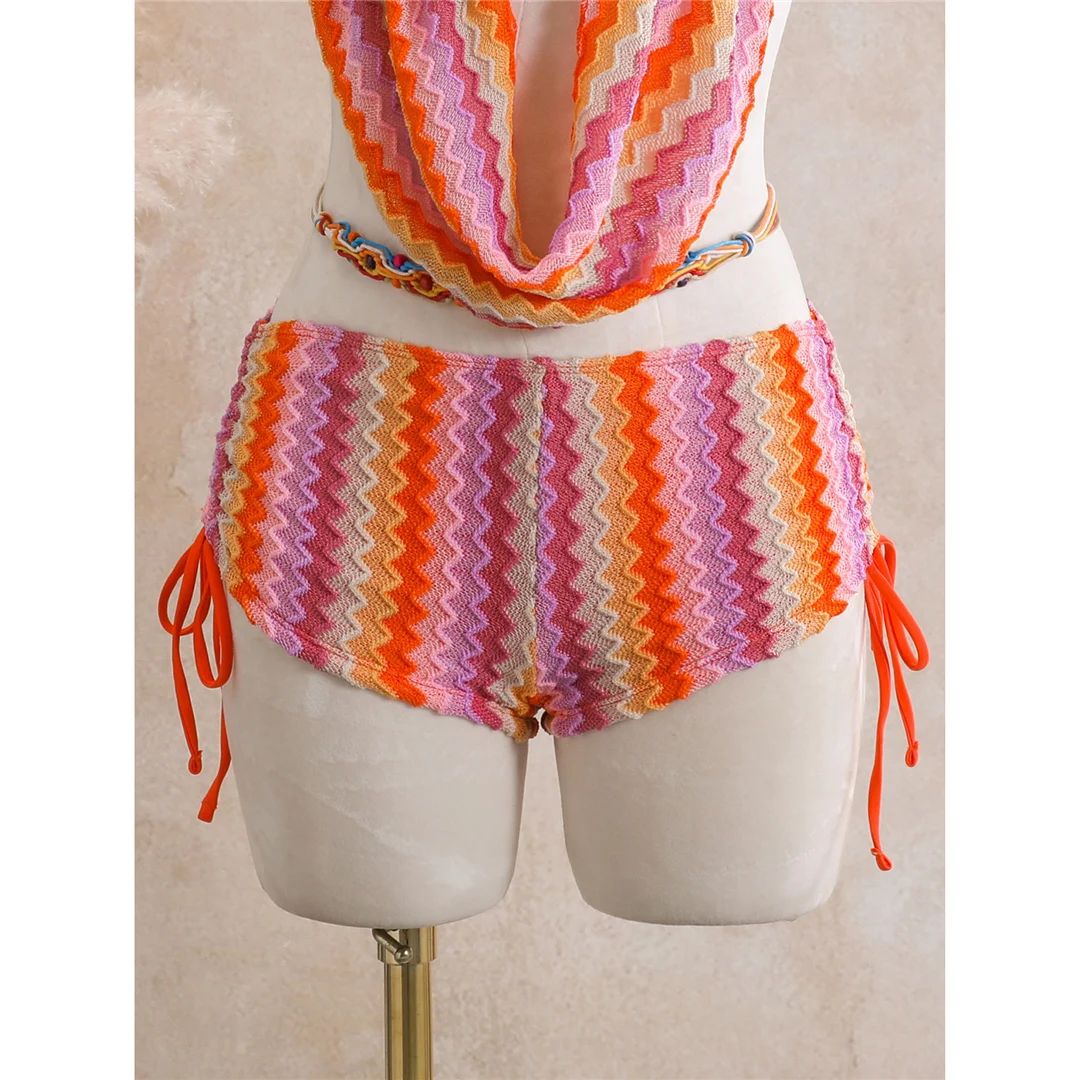 Gestreifter Tankini-Shorts-Bikini, Damen-Badeanzug, zweiteiliges Bikini-Set, gepolsterter Badeanzug, Badebekleidung, Modell V8344. – Detail 9