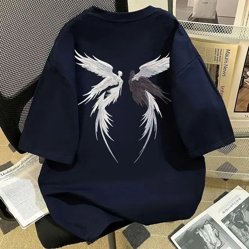 Summer New Angel Wing Print Short-sleeved T-shirt for Men Trendy Couple Loose Half-sleeved Niche Top Fashion Comfort Men’s Wear