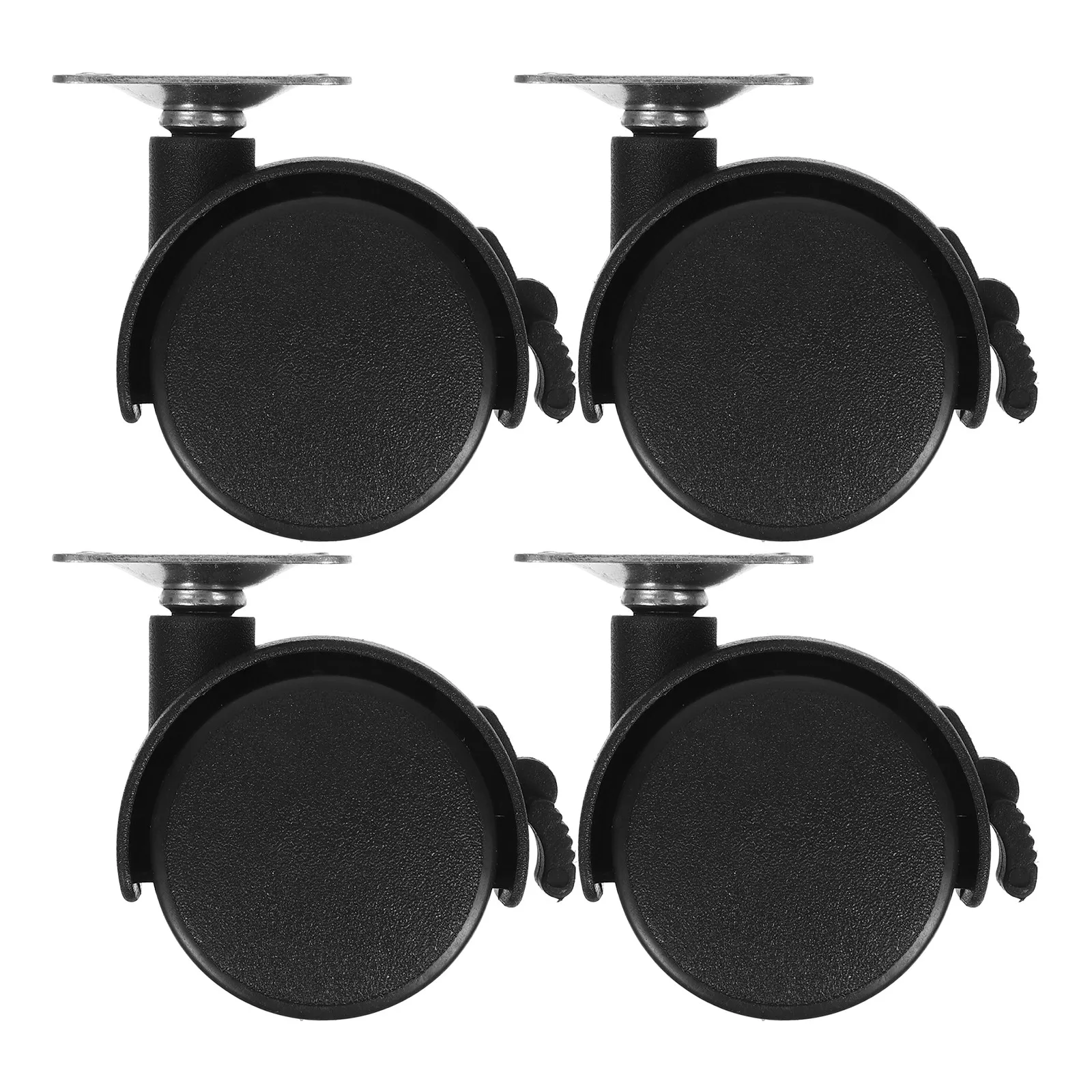 4Pcs Furniture Castors Black Plastic Metal Flat Fixing Plate Swivel Brake Suitable Office Video Stand Cabinet
