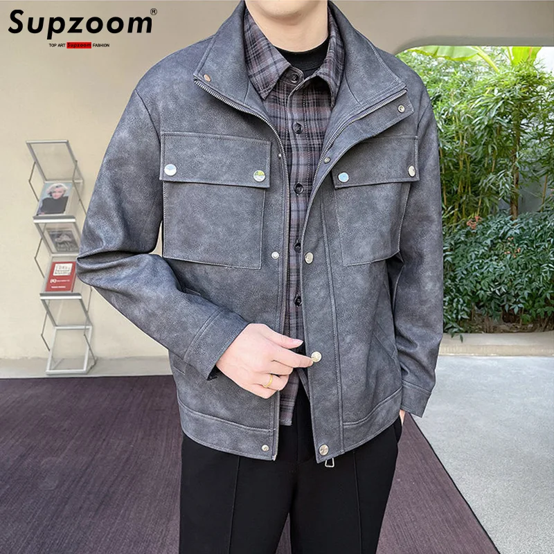 

Supzoom New Arrival Top Fashion Autumn And Winter Pu Synthetic Leather Leisure Jacket Men Coat