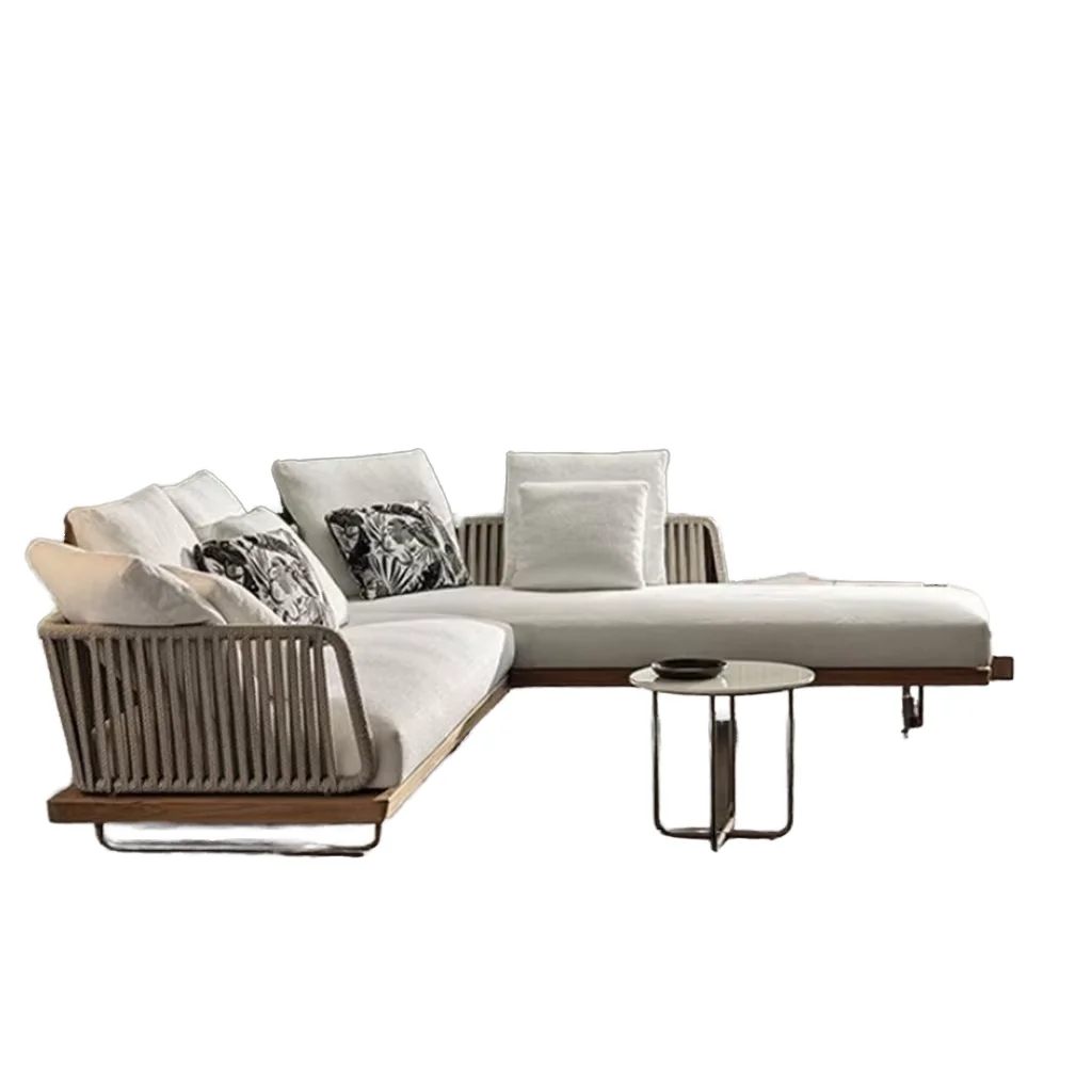 

Modern luxury aluminum rope sofa set, weather-resistant, waterproof, fast-drying and rust-proof villa hotel outdoor furniture