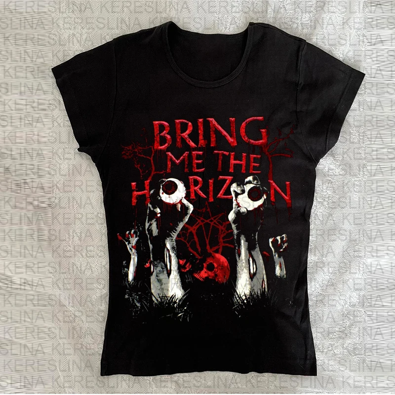 

Text customization DIY Runge printed crop top women's 90s horror punk retro summer top fashionable slim fit top Harajuku punk to