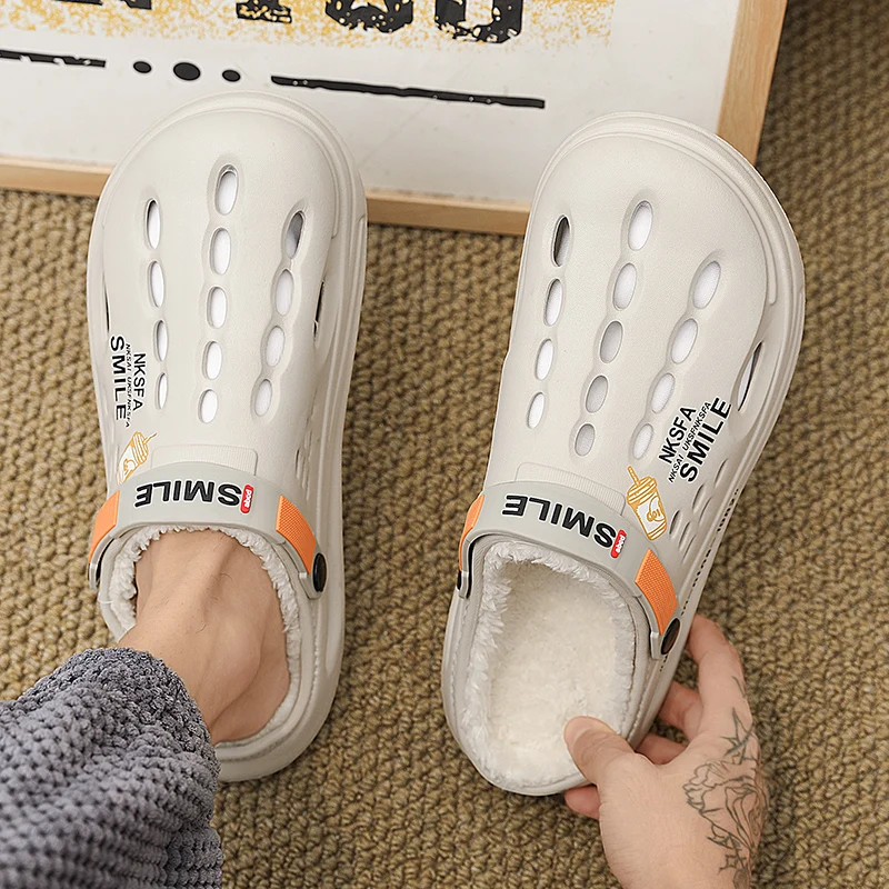 الشتاء شبشب رجالي أحذية دافئة فروي حذاء للحديقة داخلي المنزل منزل نعال من القطن أفخم أحذية الرجال في الهواء الطلق قباقيب الشتاء