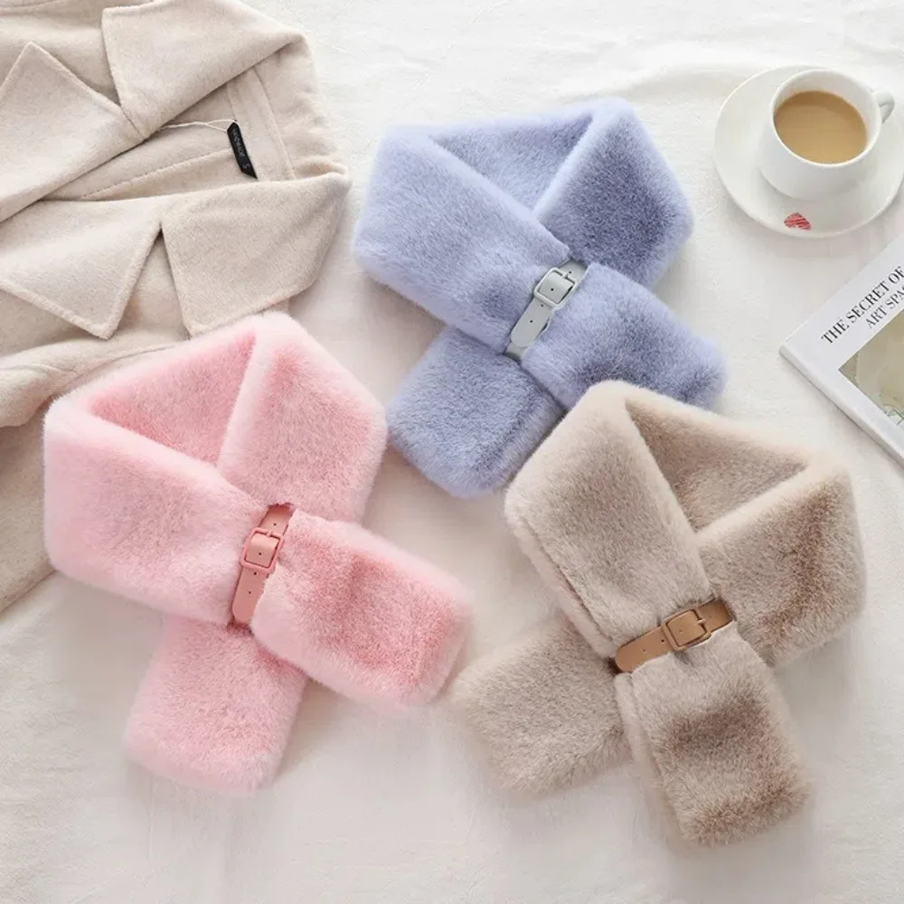 New With Belt Warm Scarf Keep Warm Solid Color Thick Collar Short Narrow Fur Collar Scarf Winter