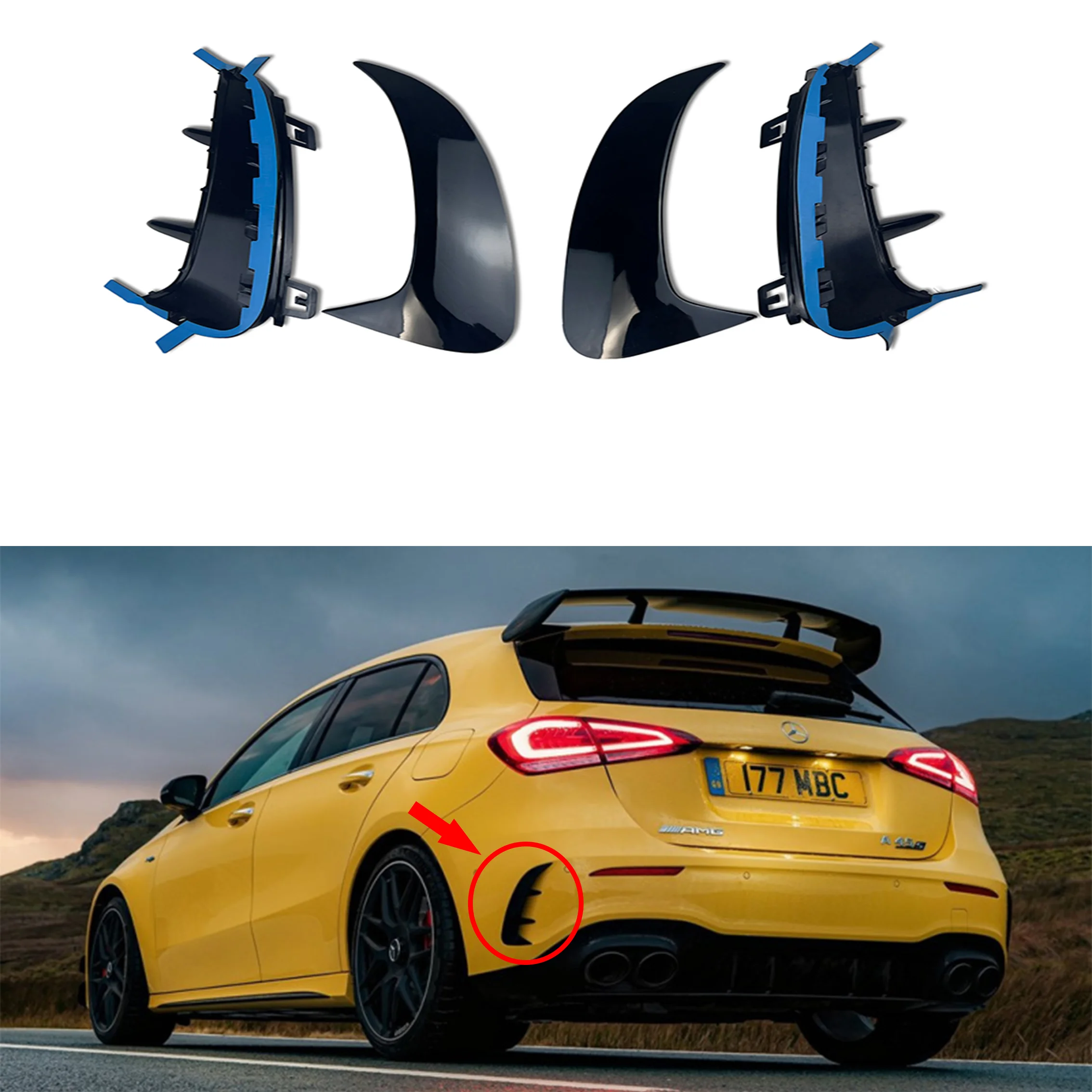 Paar Hinten Flicks Stoßstange Spoilder Canards Splitter Für Mercedes Benz W177 AMG Linie Fließheck A180 A200 A220 A160 A250 A35 2019 – Detail 1
