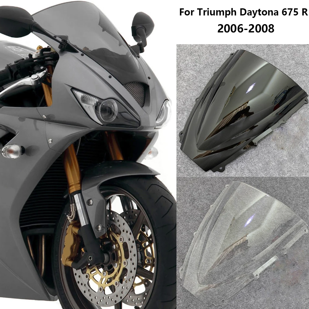 Motorcycle Double Bubble Windshield Windscreen Screen For 2006 2007 2008 Triumph Daytona 675 R Black Clear