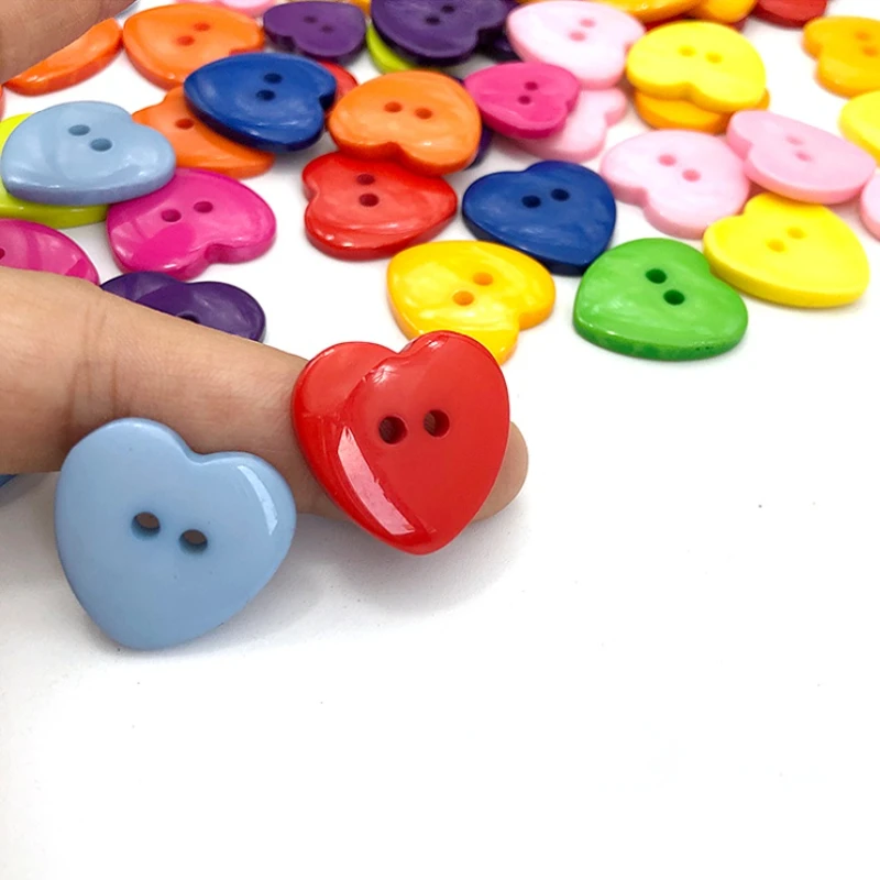 12-22mm Candy Color Heart 2-Holes Button Cartoon Resin Sewing Shirt Buttons for Diy Childern's Clothing Bag Kids Scrapbooking