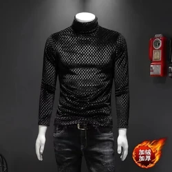 Winter Gold Velvet T-shirt Men Turtleneck Casual Camiseta Hombre Korean Slim Thick Long-sleeved Pullovers Male Solid Color Tops