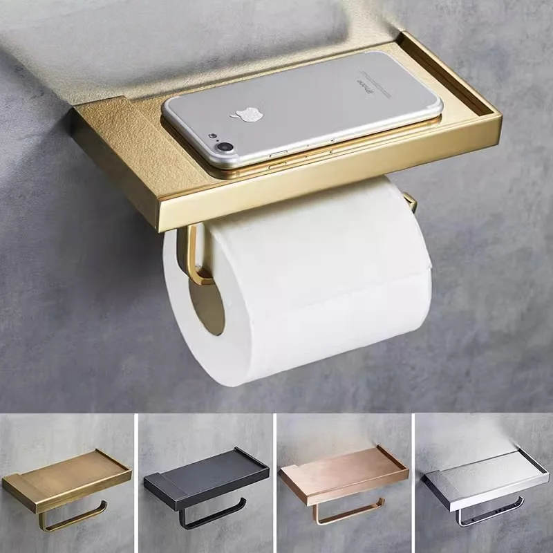 

Держатель для туалетной бумаги золотого цвета, настенный, из латуни, в античном стиле, с хромированной отделкой и полкой для телефона
