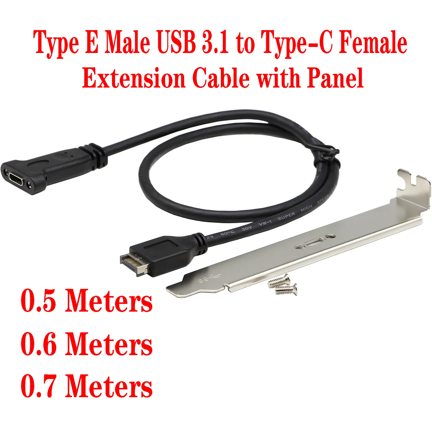 Type E Male USB 3.1 Front Panel Header to USB-C Type-C Female Extension Cable with Panel Mount Screw 0.5M 0.6M 0.7M