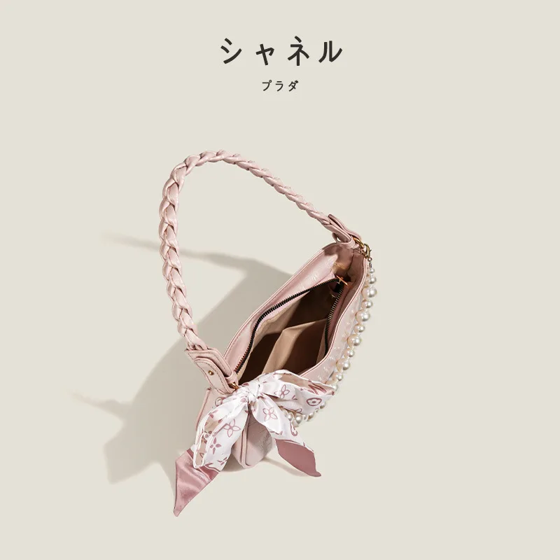 Ins Style Shining Ladies Shoulder Bag Pink White Color PU Leather Underarm Bag Fashion Women Crossbody Bags Pearl Chain Handbags