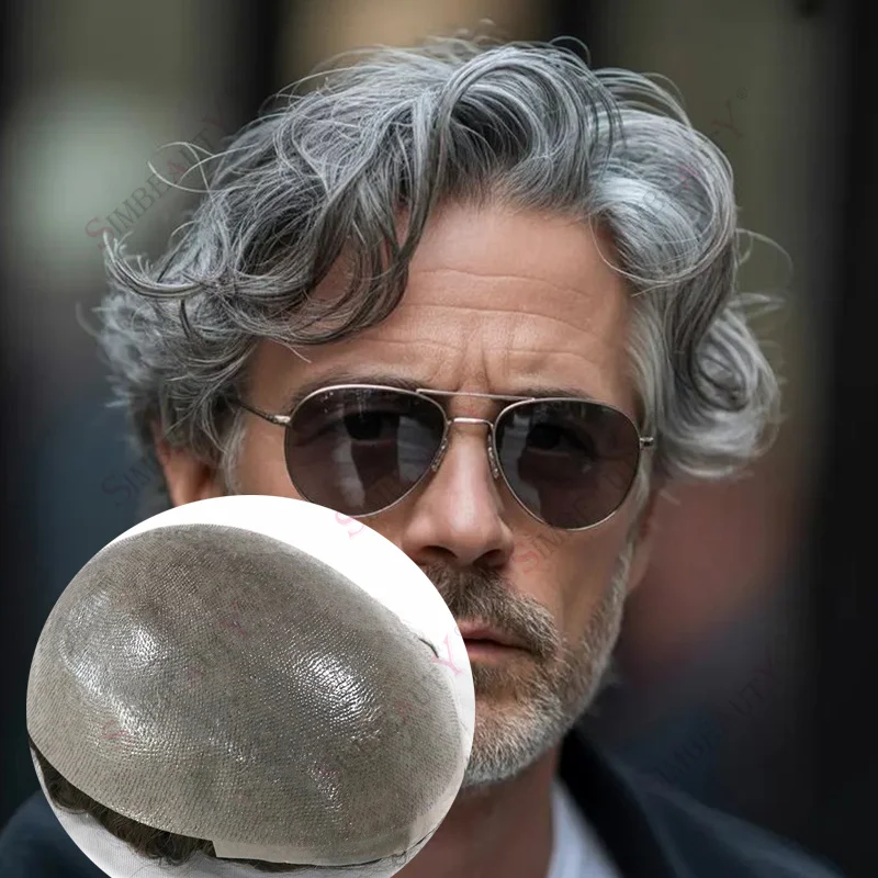 

Realistic 0.04mm Ultra Thin Skin Men Toupee Super Natural Hairline Undetectable Vloop Hairpieces 350# Black Grey Human Hair Pros