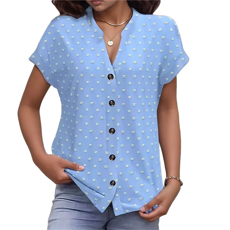 AOAO-Donna 2025 Camicetta estiva a maniche corte con scollo a V e volant Camicia fluida a pois