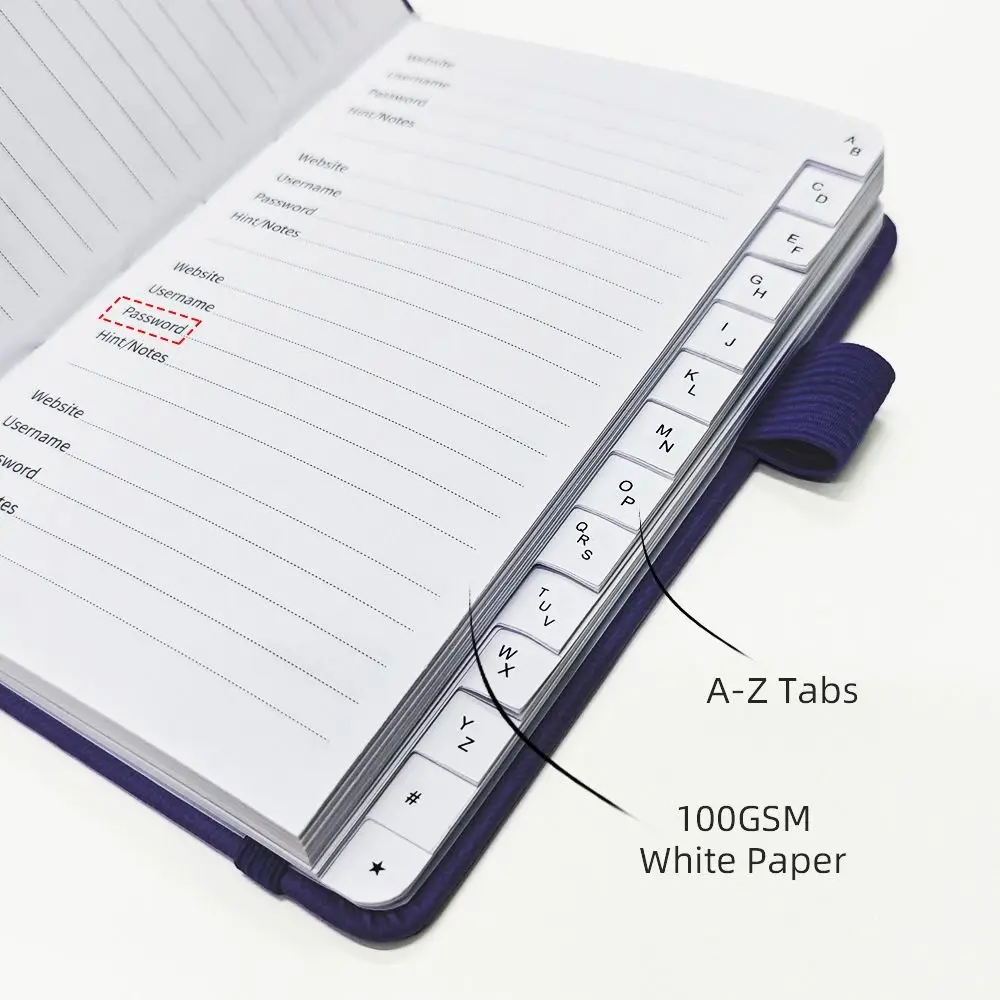 A6 Password Book 68Sheets PU Leather Cover Logbook Password Keeper Simple Alphabetical Tabs Internet Address Organizer