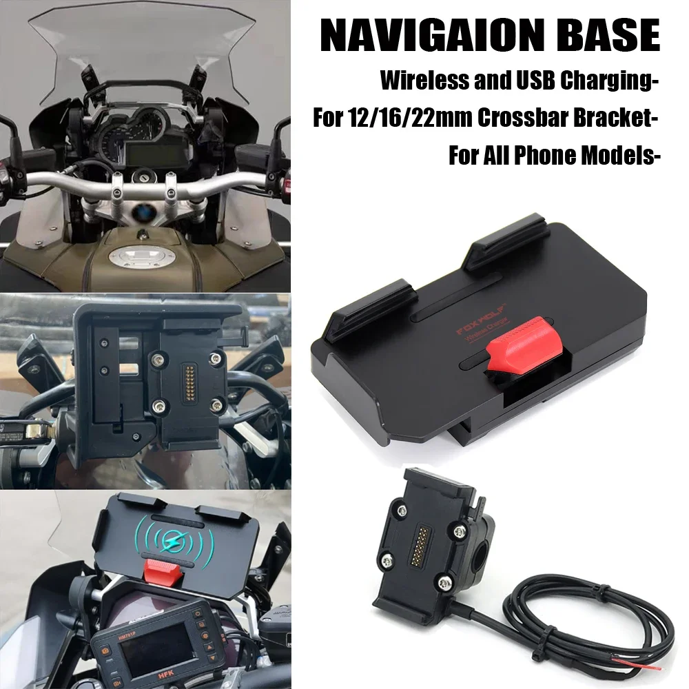 

Wireless Charging 12mm 16mm 22mm Crossbar Roll Bar Phone Navigation Bracket Base Holder For BMW R1250GS R1200GS CRF1100L F900R