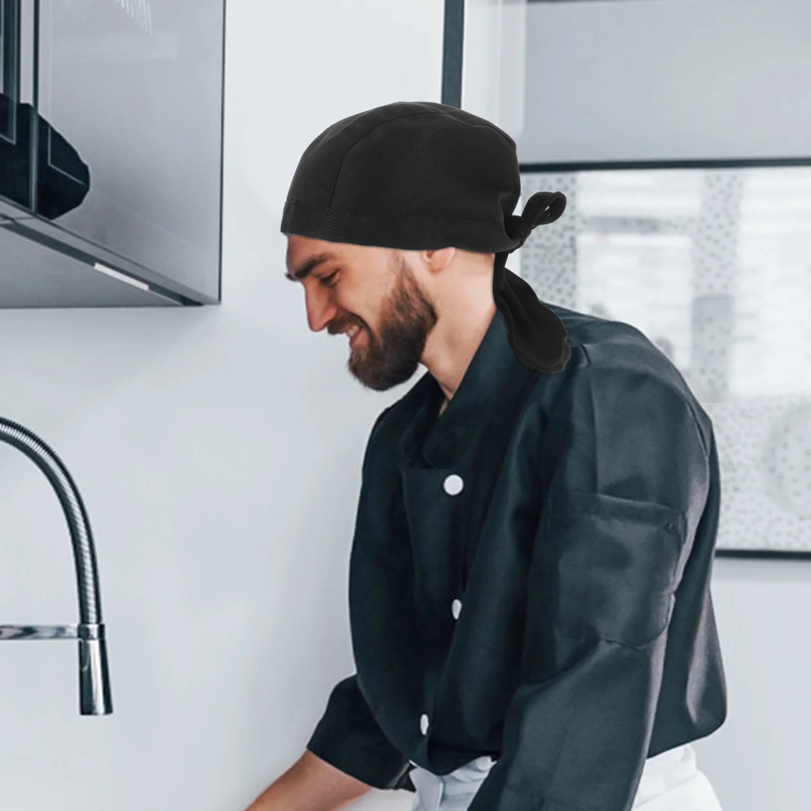 Chef Hat Cook Working Uniform Hats Men Kitchen Serving Restaurant Cotton Adjustable Ribbon Aldult