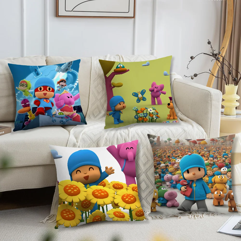 Cartoon P-Pocoyos Cute Pillow Case Square Cushion Room Bedroom Headboard Sofa Living Backrest Cushion Nap Time