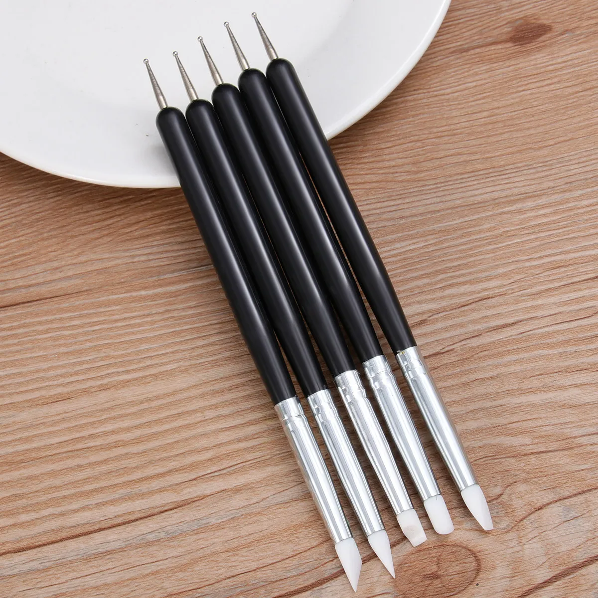 

5Pcs Nail Art Silicone Pen Brush Set Black Professional Liner Brushes Nail Painting Tools Fine Line Drawing Manicure Supplies