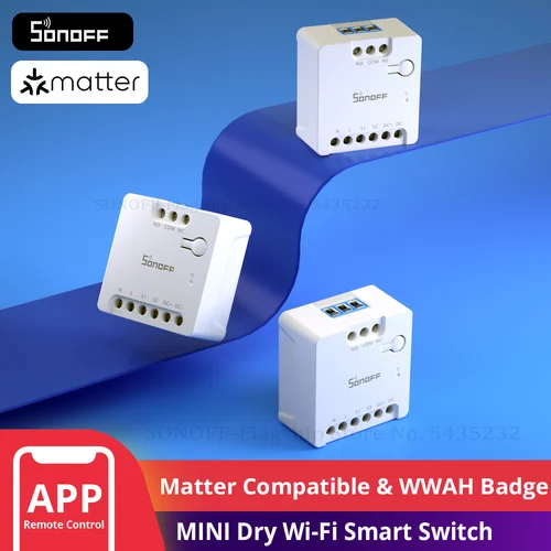 SONOFF MINI-D contacto seco WiFi interruptor inteligente ESP32 Chip Matter Compatible entrada AC/DC 1-10 Uds conjunto escena inteligente a través de eWeLink Alexa