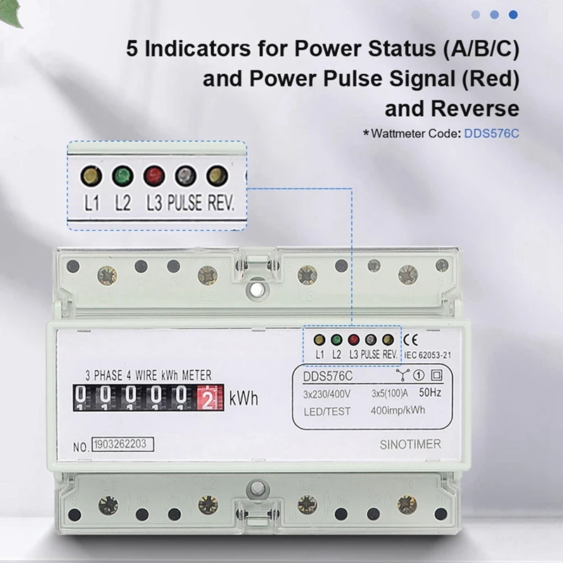 Misuratore di elettricità elettrica trifase a 4 fili di potenza digitale Kwh Monitoraggio del consumo energetico Montaggio su guida DIN A