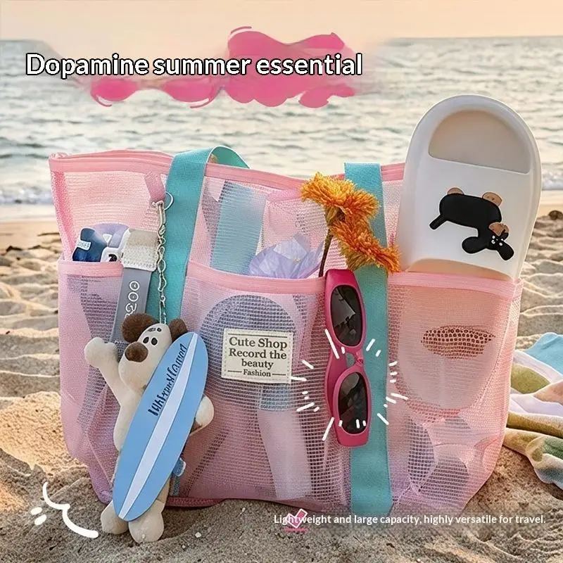 Water Resistant Mesh Beach Tote Bag Large Opening Multiple Pockets Quick Dry for Summer Swim Pool Travels