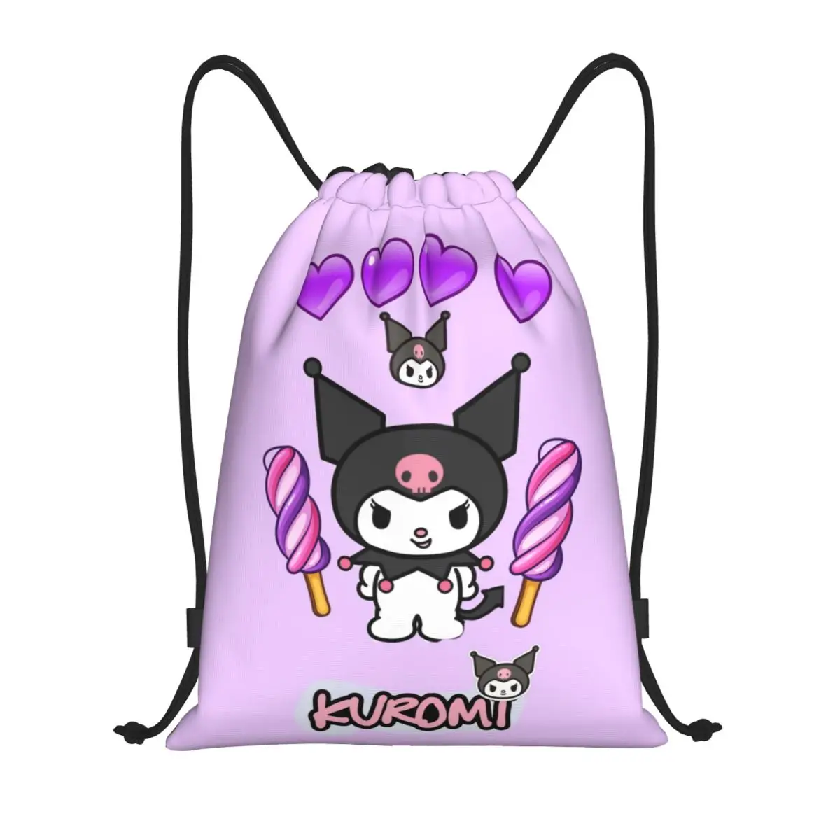 Custom Kuromi การ์ตูนอะนิเมะกระเป๋าเป้สะพายหลังผู้หญิงผู้ชายกีฬายิม Sackpack พับการฝึกอบรมกระเป๋ากระสอบ