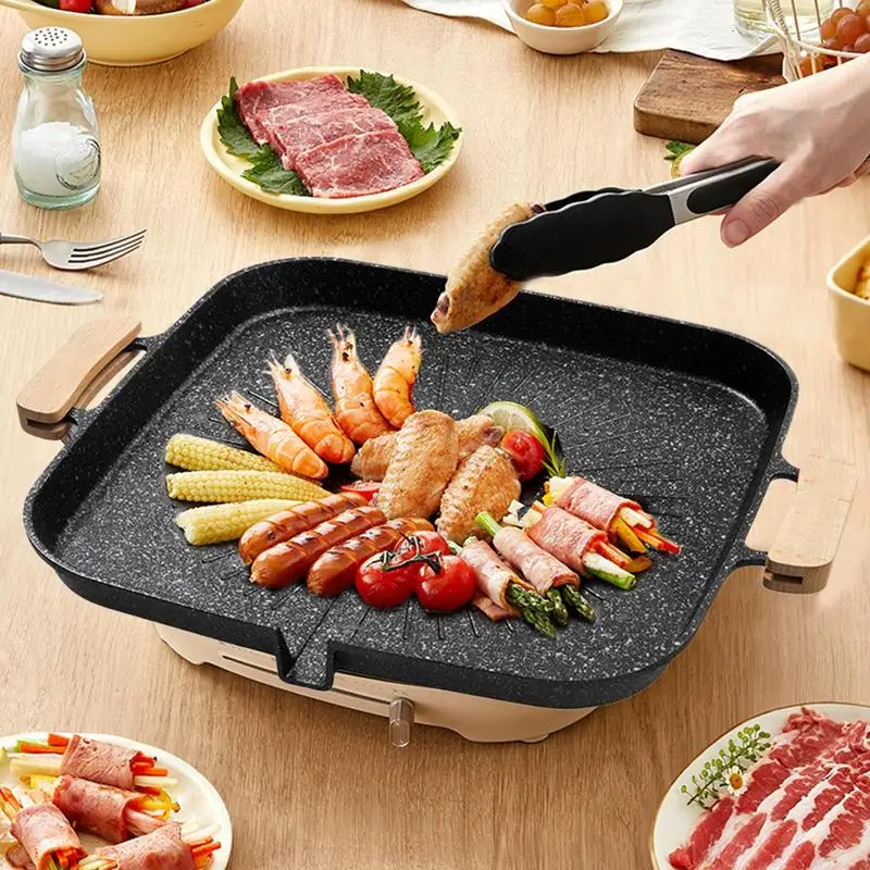 Grill Pan Grill Pan For Cooking Nonstick Flat-bottomed Design Pan Square Portable Built-in Grease Drain Pan For Camping Field