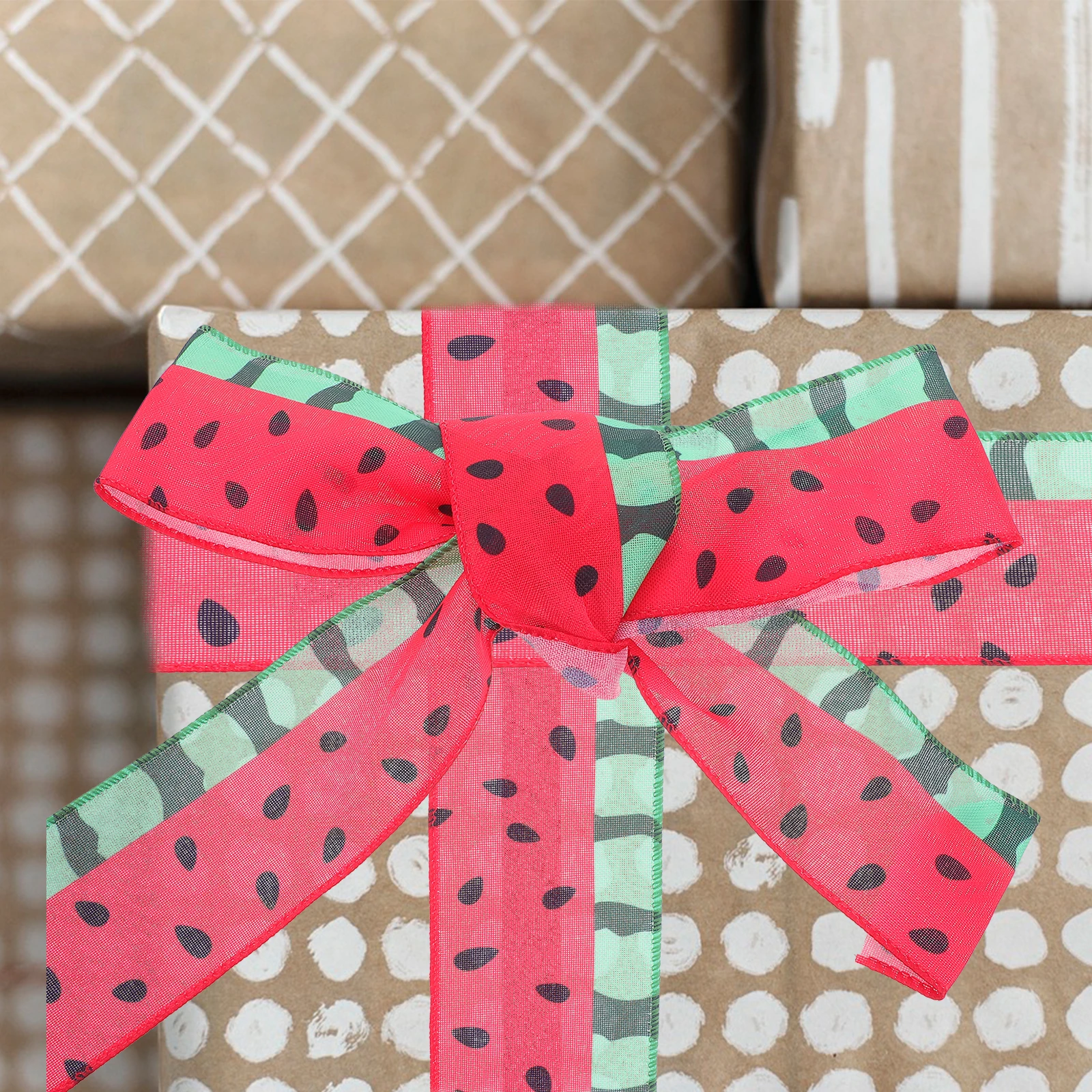 

2 Rolls 5 Yards Watermelon Creative Edge For Crafts Wrapping Holiday Decor Spring Wreaths Diy Box Packaging Fruit Themed Wire