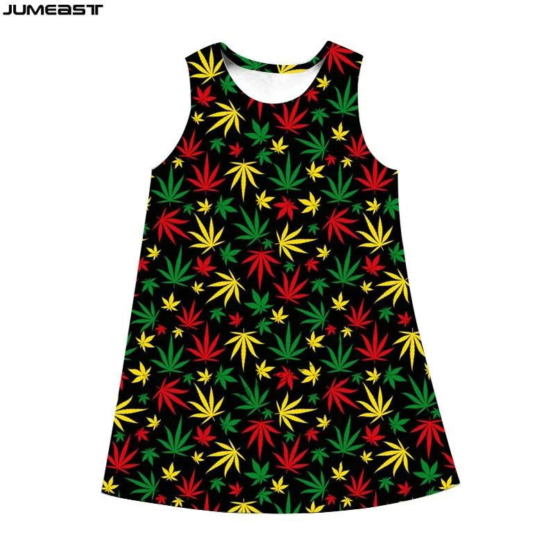 Jumeast Y2k Women 3D Printed Dresses Hip Hop Tobacco Weeds Leaves Summer Sleeveless Dress Suspender Nightdress