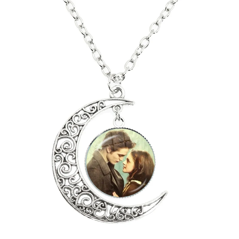 Pendant Moon Necklace Glass Cabochon Twilight Movie Bella Edward Jacob Renesmee Character Chain Girl Women Fashion Jewelry