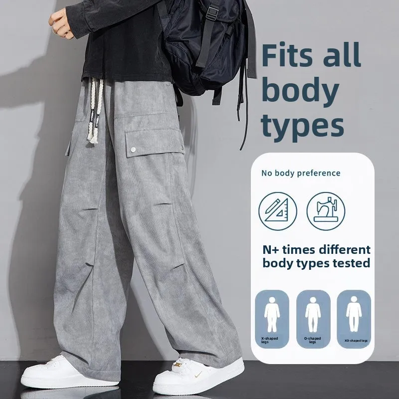

Loose Casual Pants Men's Straight Leg Corduroy Data Sle Autumn Winter New Trendy Brand High Waist Straight Tube Youthful En...