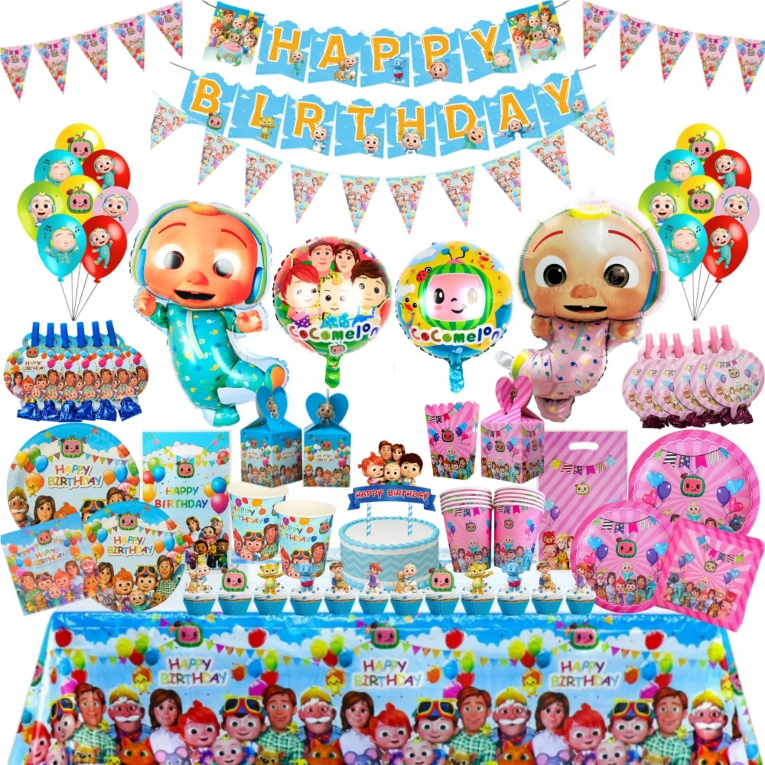 Decoraciones para Fiesta de Cumpleaños de Cocomelon, Globos, Vajilla Desechable, Vasos, Platos, Mantel, Adorno para Pastel, Globo para Niños, Baby Shower