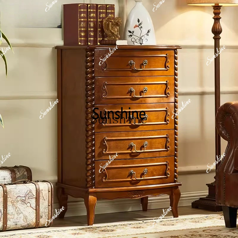 Solid wood five-bucket bedroom storage, end-of-bed storage, retro living room, wall cabinetX