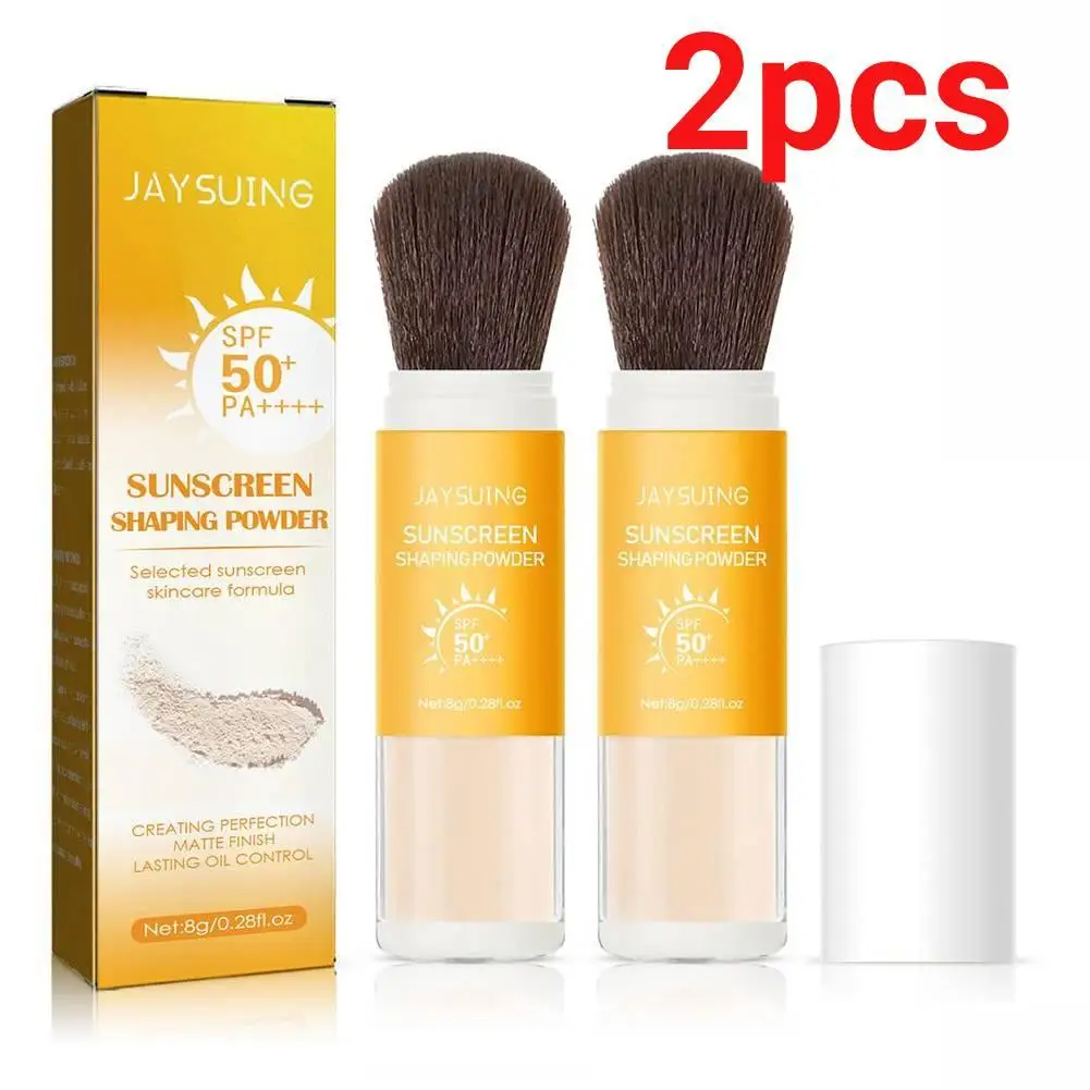 2pcs Waterproof Spf50 Sunscreen Loose Powder Sunblock Skin Protective Invisible Pore Solar Blocker Oil Control For Face Care