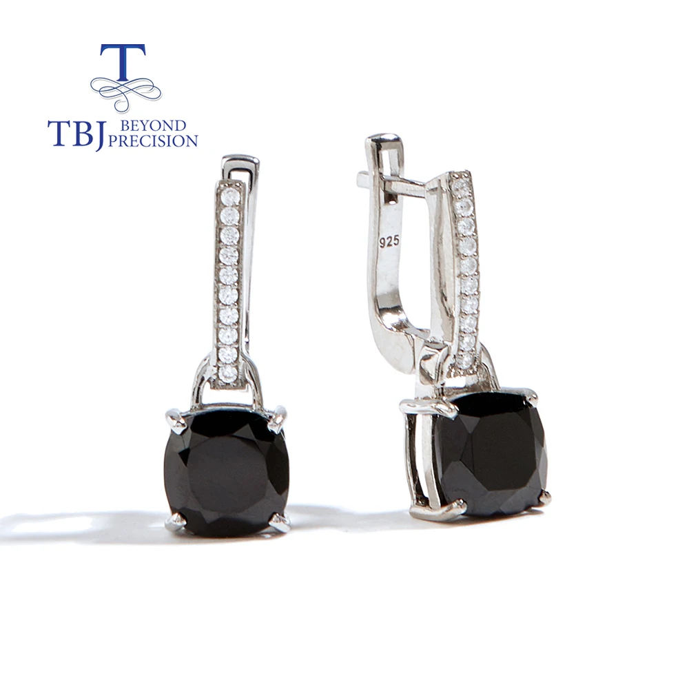 

Unique Fancy Earrings for Women S925 Silver Natural Big Black Spinel August Birthstone Fashion Jewlery Special Occasion Gift