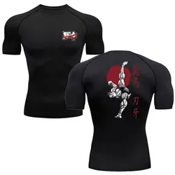 Camisetas de compresión con estampado de Anime Baki para hombre, camiseta atlética de secado rápido para gimnasio, entrenamiento, Fitness, correr, manga corta, Verano