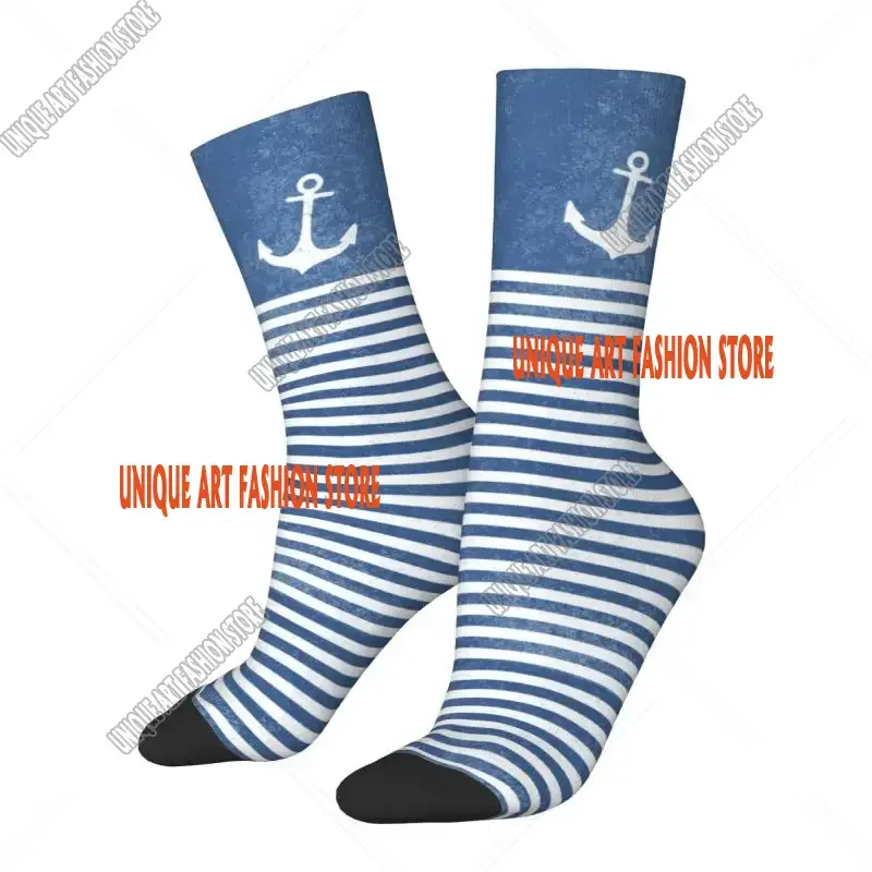 Cute Vintage Anchor For Regatta With Stripes Socks Women Male Men Breathable Funny Nautical Marine Basketball Sports Socks